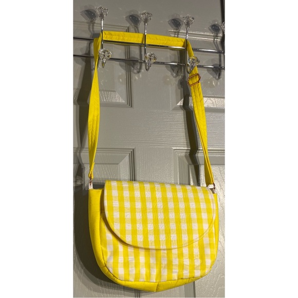 Hand Crafted Yellow And White Checked Crossbody Purse - New - Picture 1 of 9